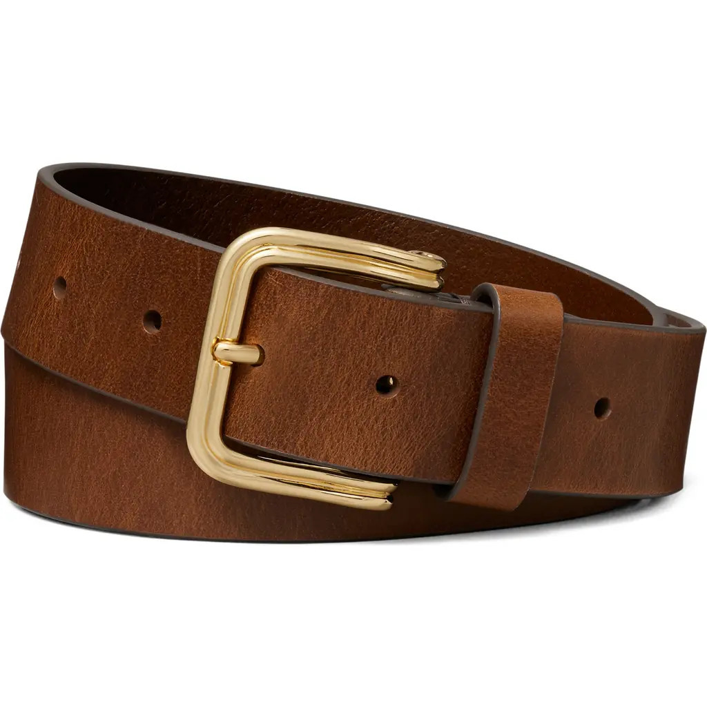 Tory Burch Double Wire Buckle Leather Belt in Brown/gold at Nordstrom, Size Small | Nordstrom