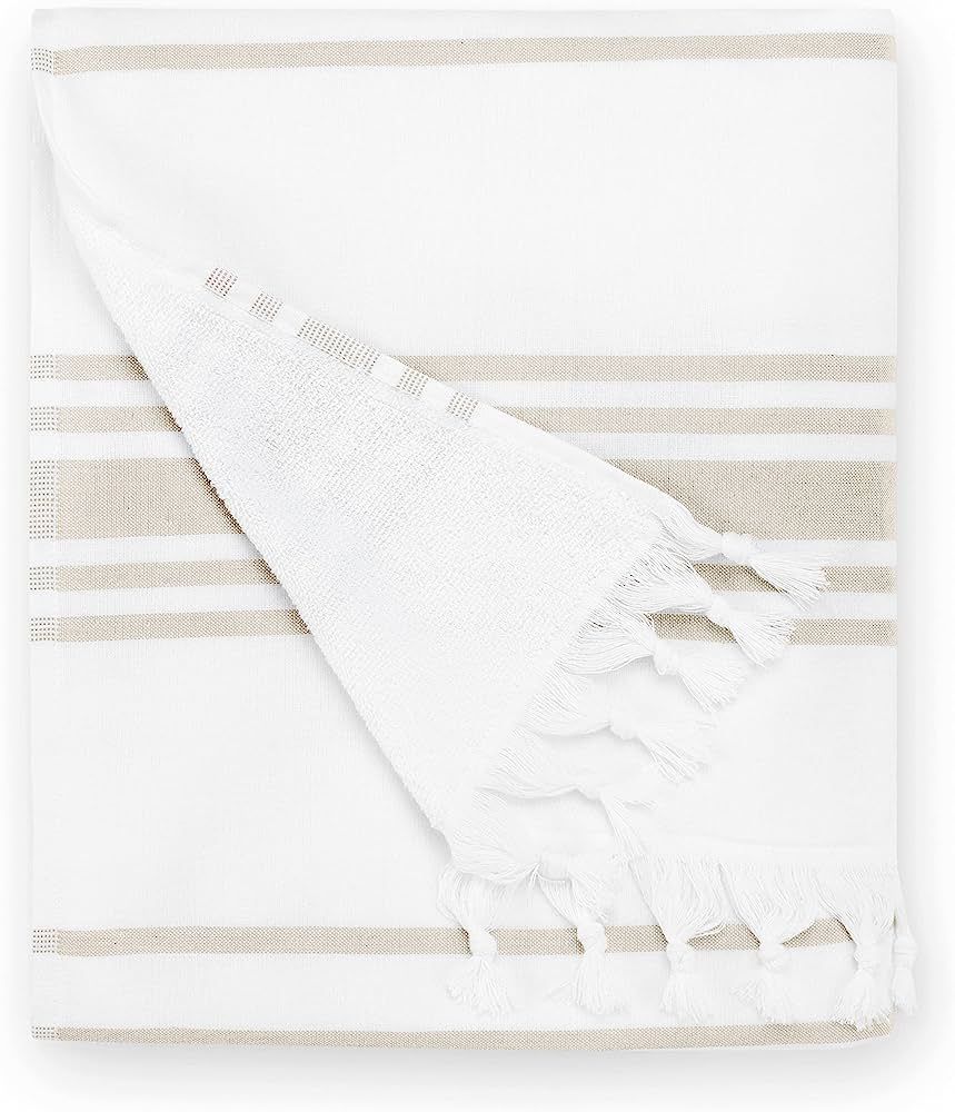 Laguna Beach Textile Co. Soft Turkish Fouta Beach Towel - White & Dune Tan, 400 GSM | Amazon (US)