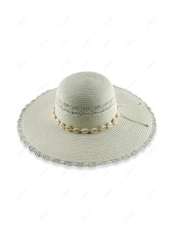 Beach Shells Scalloped Straw Hat   BEIGE CADETBLUE COFFEE WHITE | ZAFUL (Global)