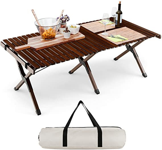 COSTWAY Folding Picnic Table, 4ft Roll Up Camping Table with Storage Bag, for 4-6 People, Low Hei... | Amazon (US)