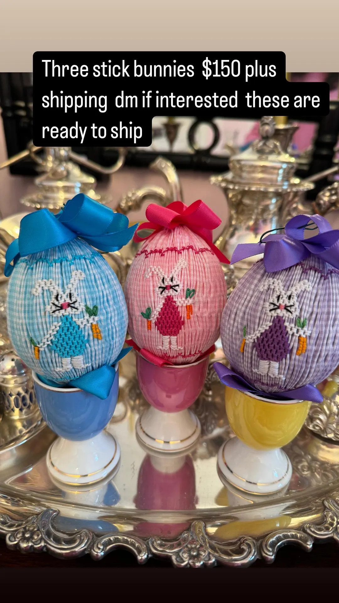 3 Stick Rabbits Smocked Eggs - Etsy | Etsy (US)