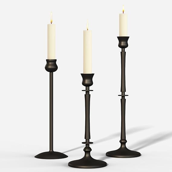 Matte Black Taper Candlestick Holders Set of 3 - Metal Candle Stick Holders | Amazon (US)