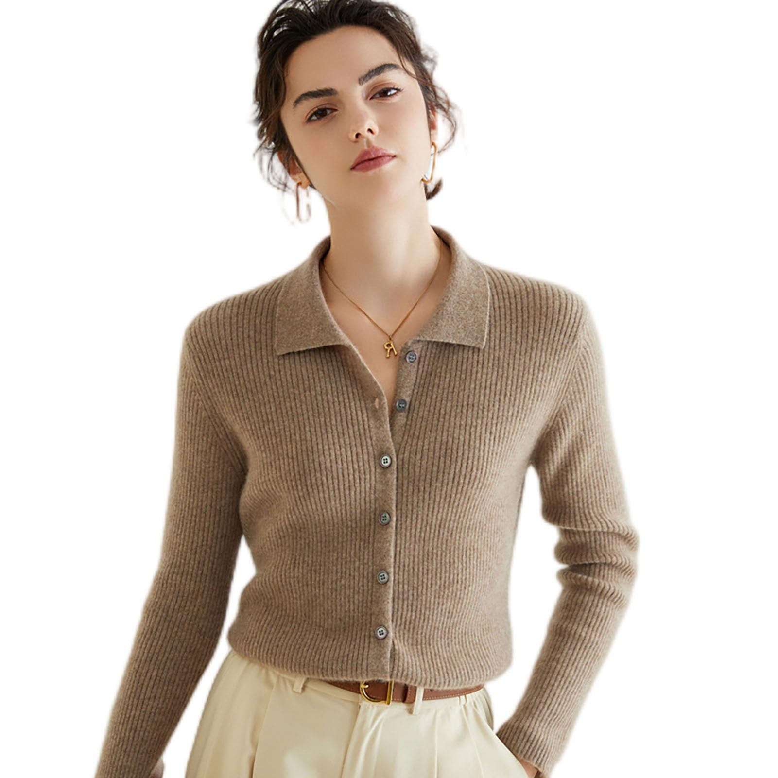 Women's 100% Cashmere Cardigan Sweater Fall Winter Polo Neck Long Sleeve Super Warm Soft Knit Swe... | Amazon (US)