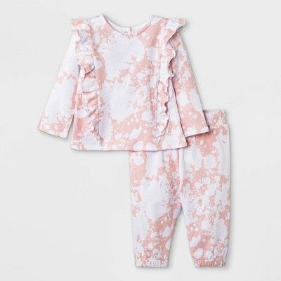 Grayson Mini Baby Girls' French Terry Sweatshirt & Tie-Dye Bottom Set - Light Pink | Target