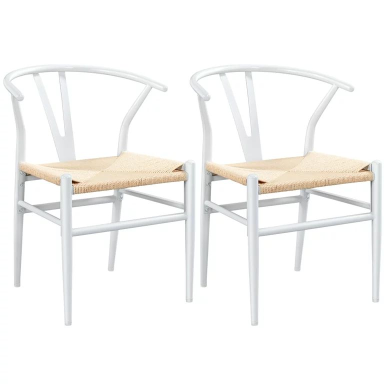 Alden Design Mid-Century Metal Dining Chairs with Woven Hemp Seat, Set of 2, White - Walmart.com | Walmart (US)