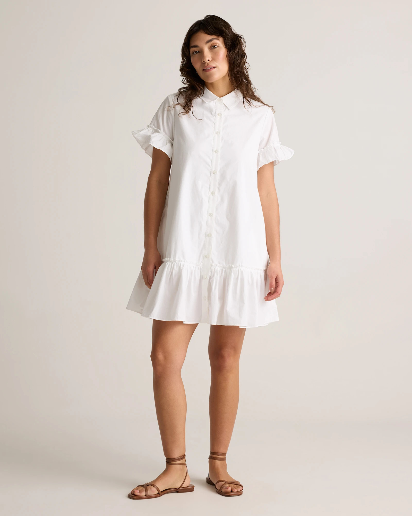 100% Organic Cotton Poplin Short Sleeve Ruffle Shirt Dress | Quince