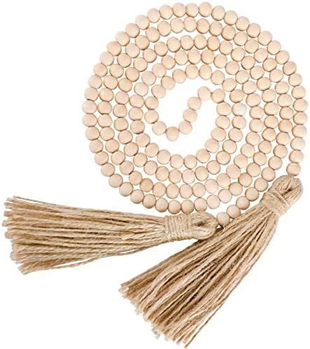 Farmhouse Beads 70in Wood Bead Garland with Tassels for Home Decor, Wood Garland 0.4in Decorative... | Amazon (US)