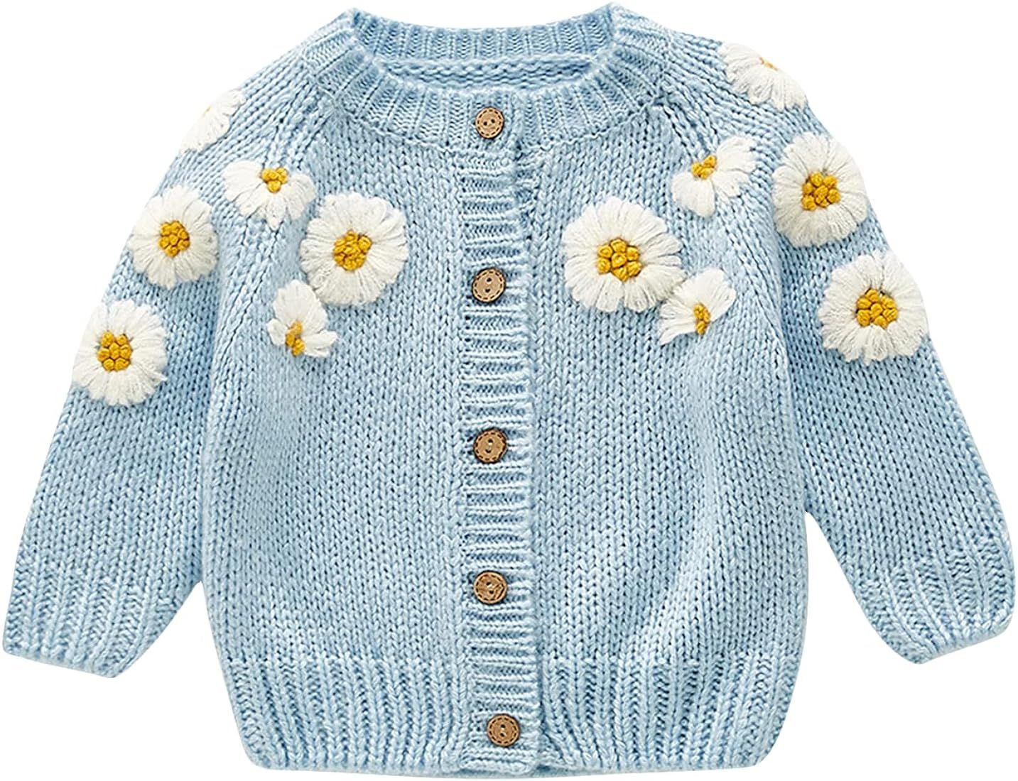 Amazon.com: Newborn Baby Girls Knit Cardigan Sweater, Infant Button-Down Cotton Sweater,Daisy Print  | Amazon (US)