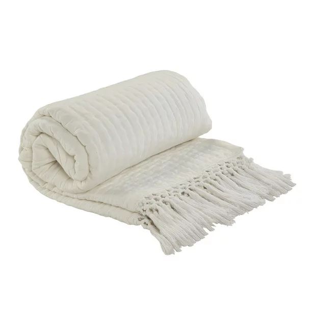 LR Home Solid Ivory 50" x 60" Throw Blanket with Fringe | Walmart (US)