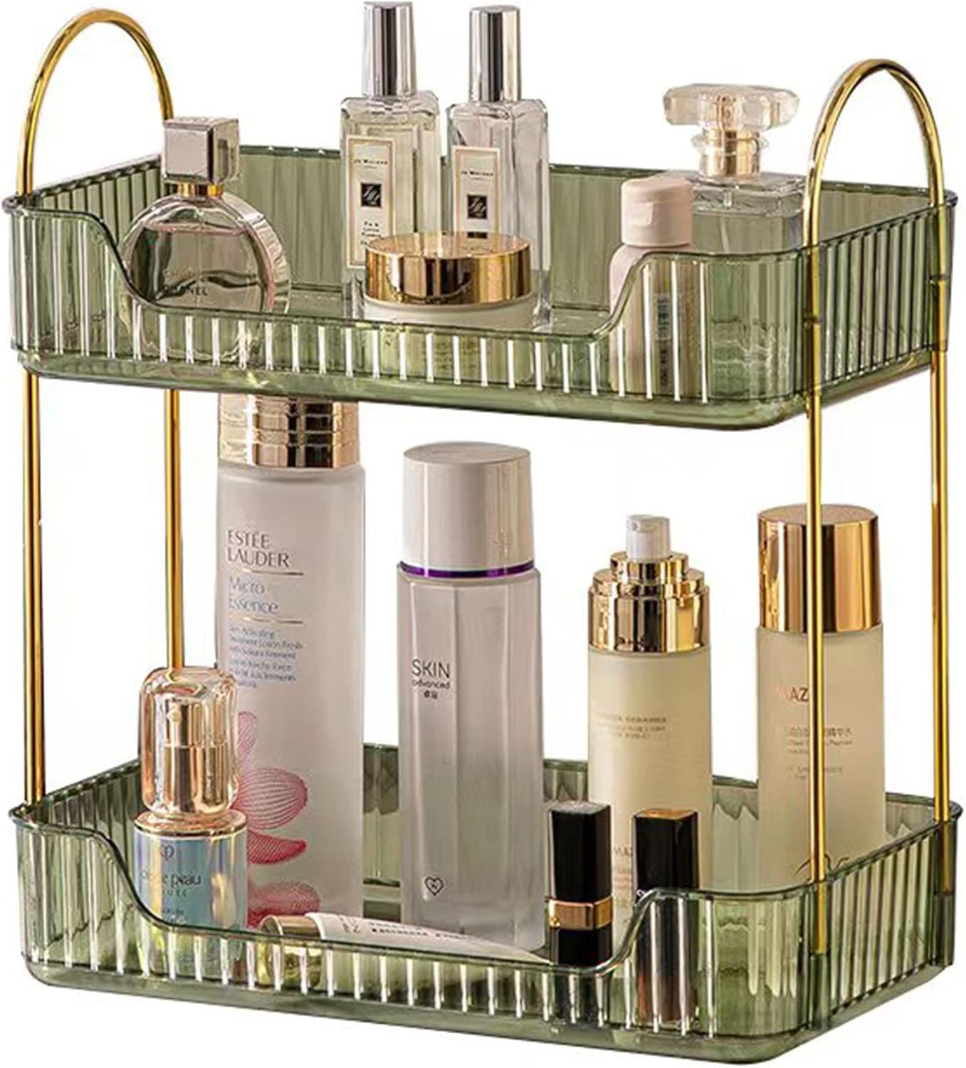Bathroom Counter Organizer Countertop Storage, Cosmetics Skincare Shelf, Makeup Organizer Perfume for Dresser Vanity Tray, Spice Rack for Kitchen(2 Tier-Green) | Amazon (US)