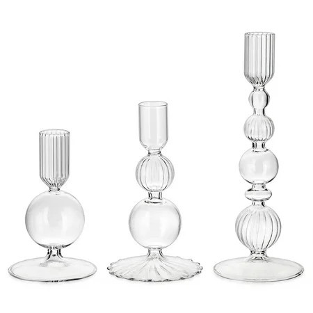 Glasseam Set of 3 Clear Glass Taper Candle Holders: Modern Christmas Wedding Table Centerpiece Decorations Ideal Gift Idea | Walmart (US)