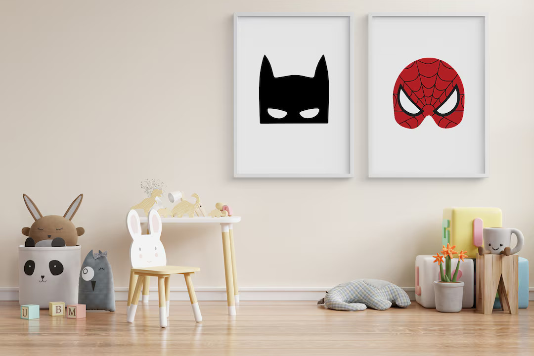 Boys Room Decor. Set of 2 Watercolor Superhero Mask Wall Art Print. - Etsy | Etsy (US)