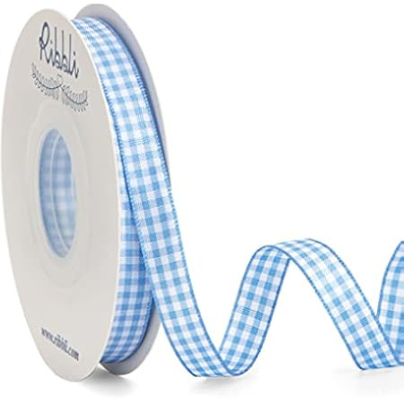 Micomon Light Blue Gingham Plaid Checked Ribbon 25 Yard Each Roll 100% Polyester (3/8", Lt.Blue) | Amazon (US)