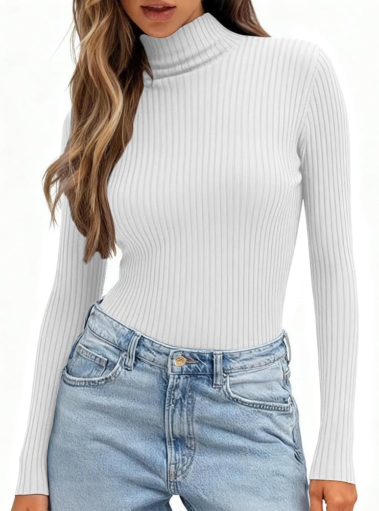 Anbech Womens Long Sleeve Turtleneck Sweater 2025 Cable Knit Lightweight Fitted Pullover Tops S-X... | Amazon (US)