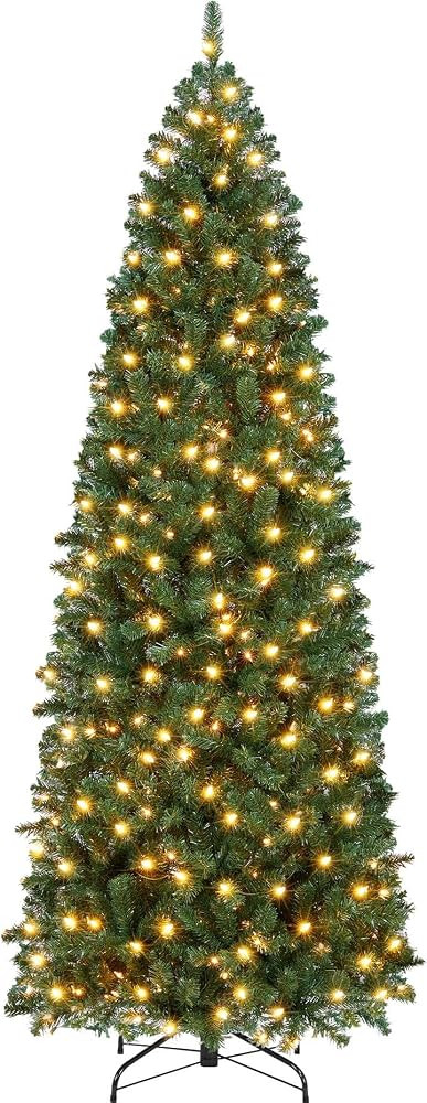 Yaheetech 7.5ft Pre-lit Kingswood Fir Pencil Artificial Hinged Christmas Tree Skinny Corner Xmas ... | Amazon (US)