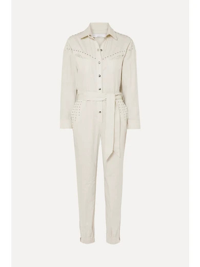 IRO - Belted Embellished Linen And Cotton-blend Jumpsuit - Ecru | NET-A-PORTER (US)
