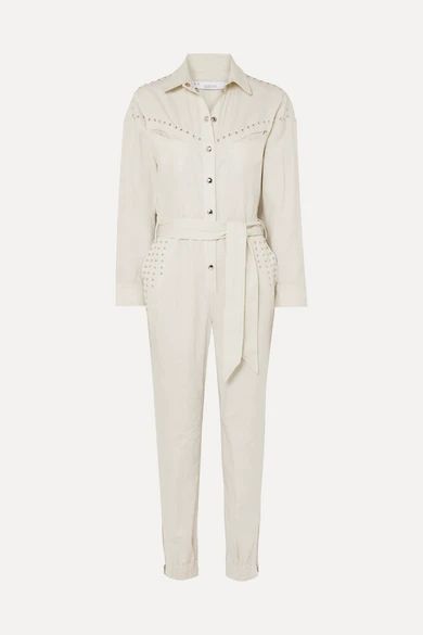 IRO - Belted Embellished Linen And Cotton-blend Jumpsuit - Ecru | NET-A-PORTER (US)