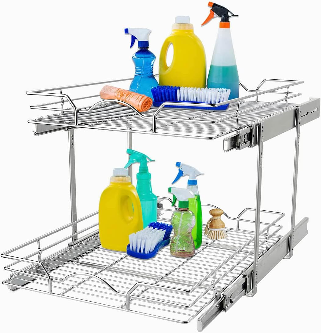 2 Tier Pull Out Cabinet Organizer (14"W x 18"D), Pull out Drawers for Kitchen Cabinets, Pull Out ... | Amazon (US)