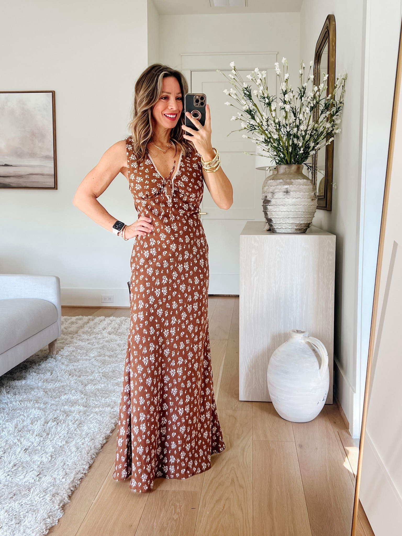 Fall wedding guest dress from Nordstrom 🤎 The soft brown and floral print are so cute together 

Dress Fit: I’m wearing an XS

#LTKStyleTip #LTKFindsUnder100 #LTKPetite