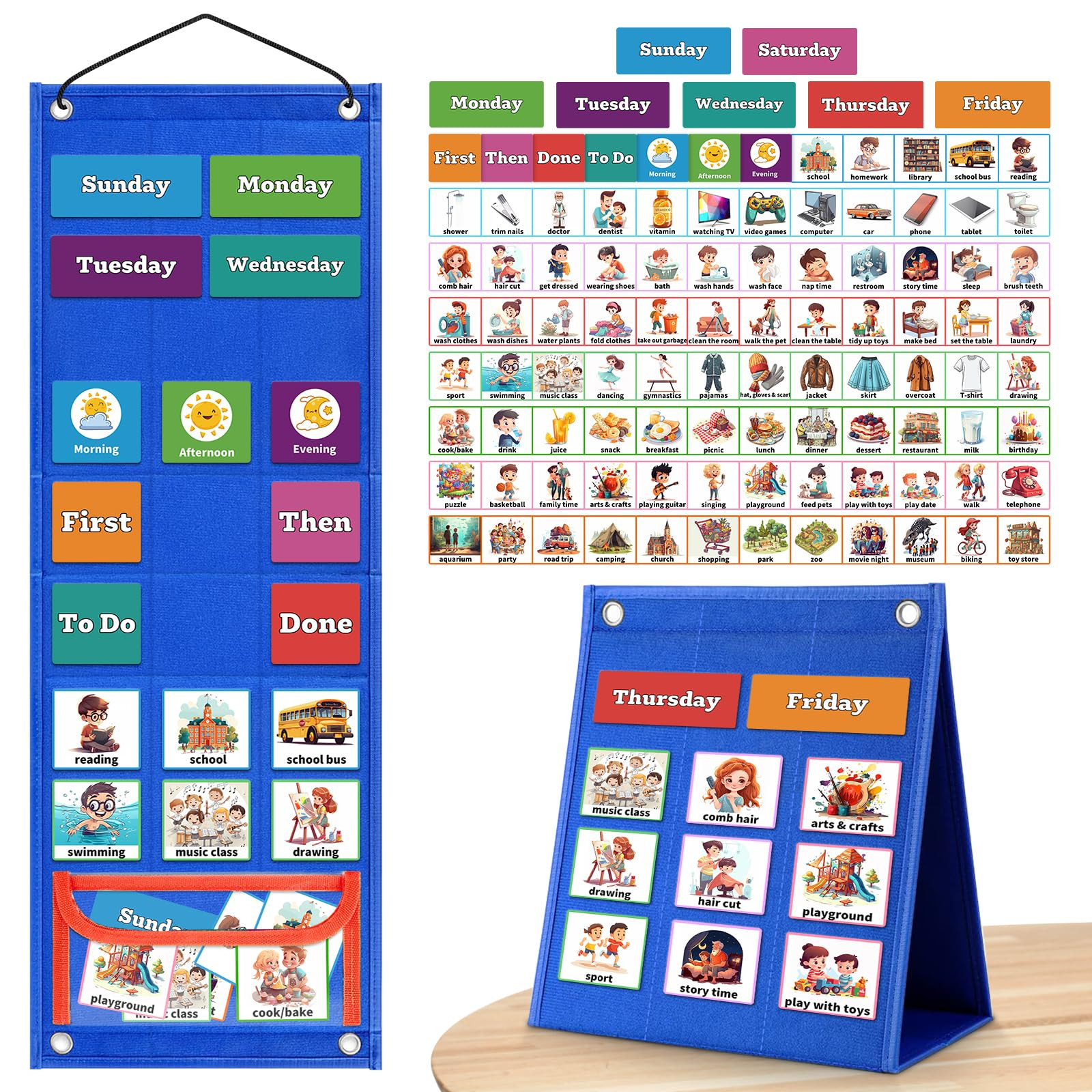 Visual Schedule for Kids Chore Chart，103 Daily Schedule Board Routine Pocket Chart Cards for To... | Amazon (US)