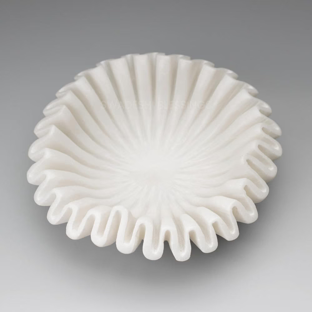 SWADESHI BLESSINGS Handcrafted Large Marble Ruffle Bowl for Home Decor, 9" | Amazon (US)