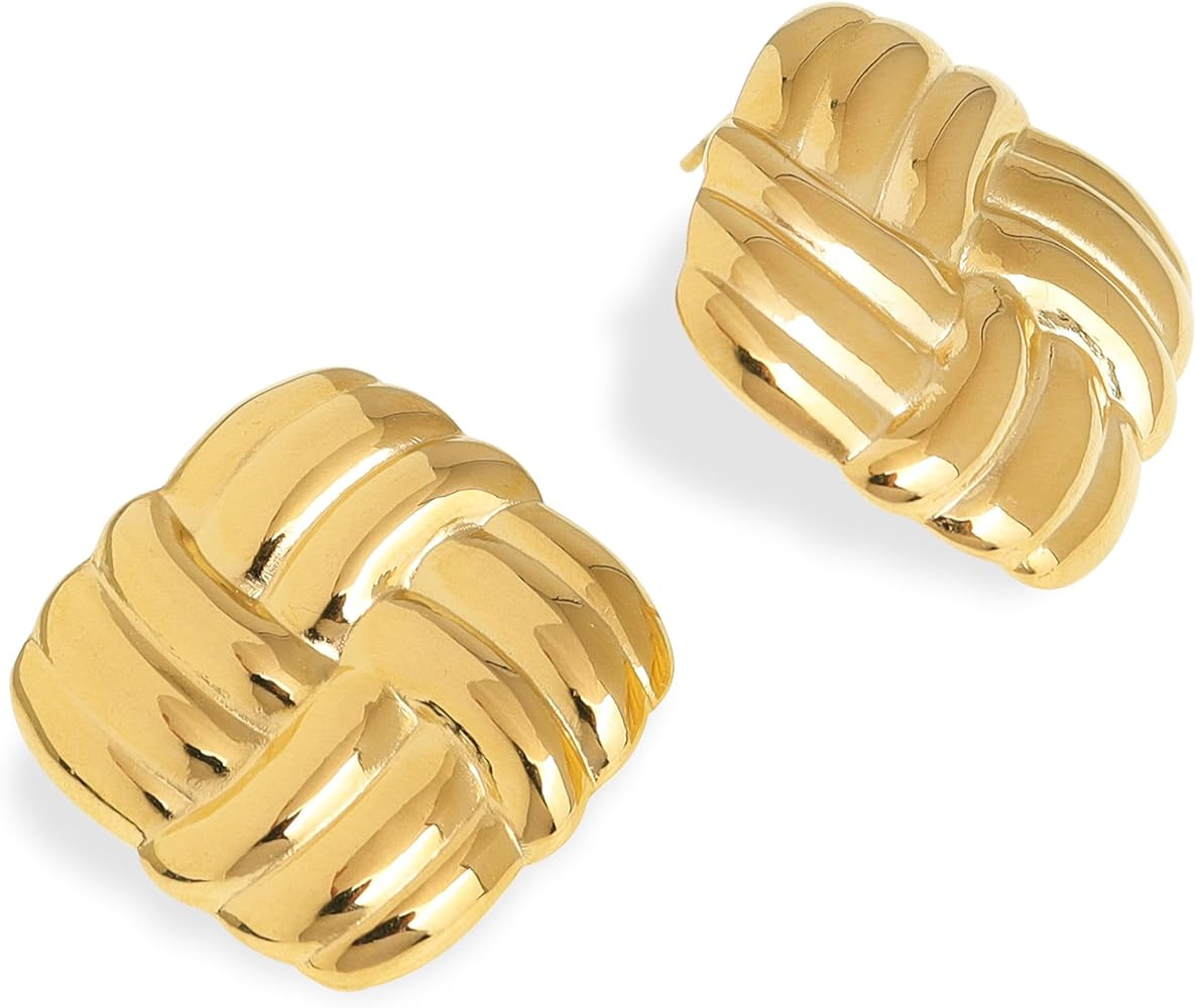 Big Chunky Geometric Trendy Stud Earrings for Women, Large Statement Vintage Textured Dome Metal ... | Amazon (US)