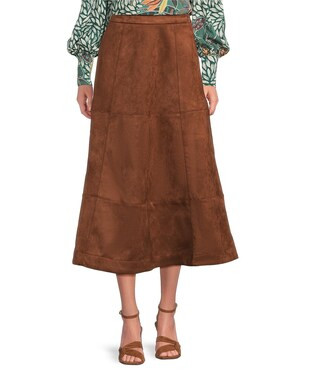 Gibson & Latimer Faux Suede High Rise A-Line Flounce Midi Skirt | Dillard's | Dillard's