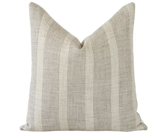 Grey Striped Linen Pillow Cover, Linen Striped Lumbar Pillow, Beige Stripe PillowNatural Pillow C... | Etsy (US)