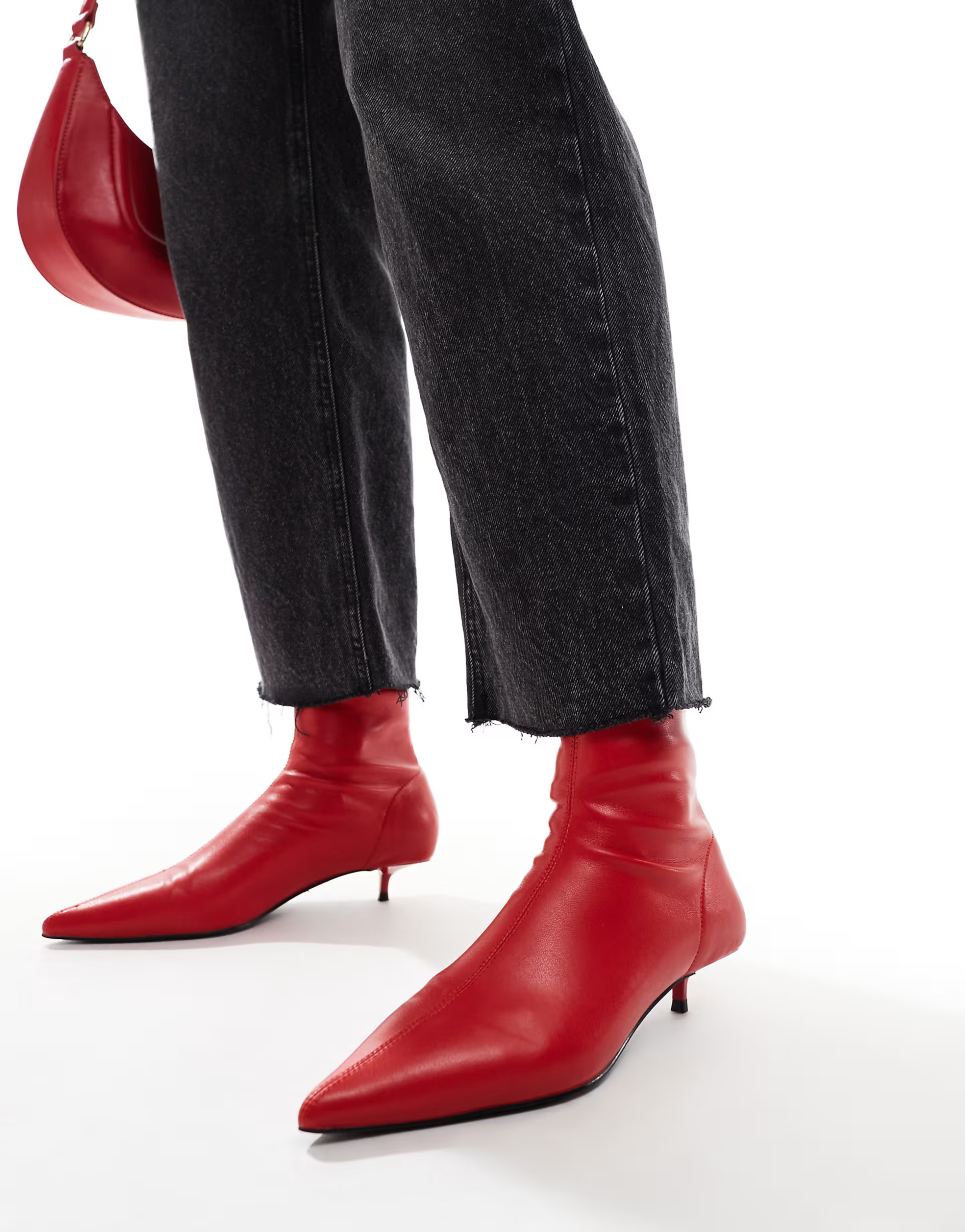 ASOS DESIGN Rhiannon extreme kitten heel sock boots in red | ASOS (Global)