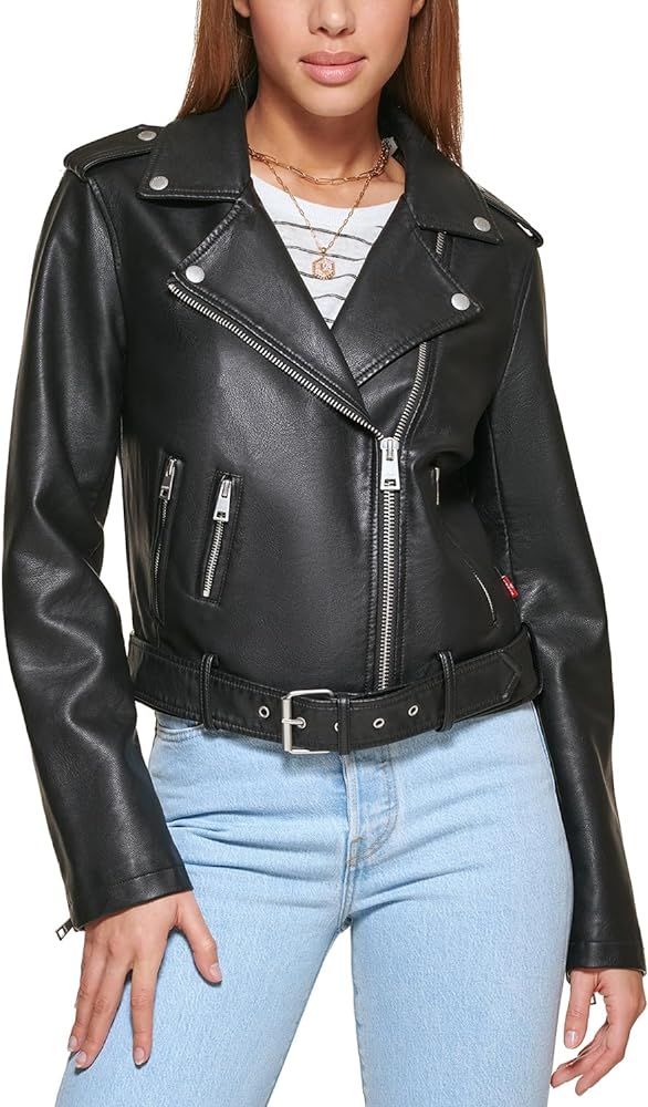 Women's Belted Faux Leather Moto Jacket (Regular & Plus Size) | Amazon (US)