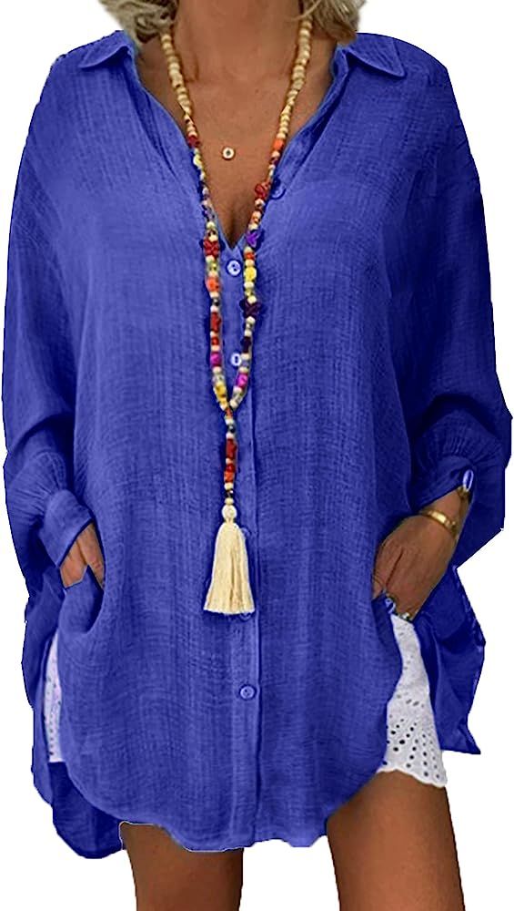 AI'MAGE Swim Cover Up for Women Bathing Suit Cover Up Beach Shirts Button Up Swimsuit Coverup Dre... | Amazon (US)