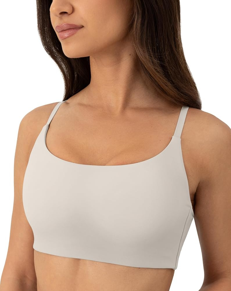 Thin Spaghetti Strap Sports Bra for Women - Medium Support Buttery Soft Scoop Neck Workout Yoga B... | Amazon (US)