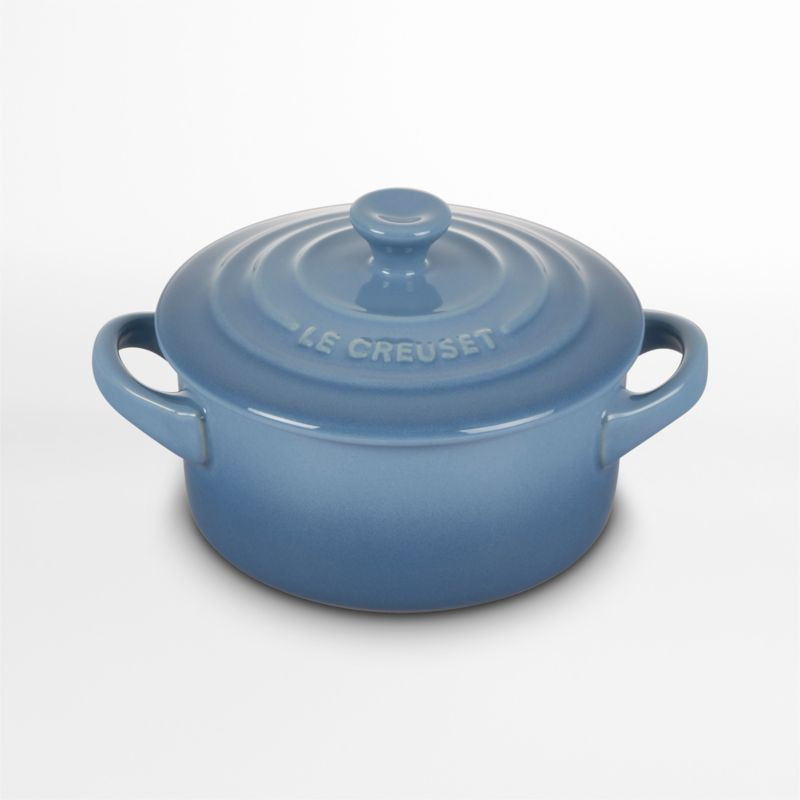 Le Creuset 8-Oz. Chambray Blue Stoneware Mini Cocotte + Reviews | Crate & Barrel | Crate & Barrel
