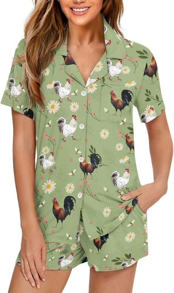 Renewold Women's Sleepwear Women's Pajama Sets Notch Collar Short Sleeve Button Down Nightwear Lo... | Amazon (US)