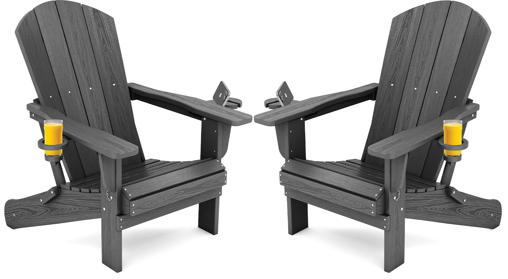 SERWALL Foldable Adirondack Chair Set of 2, HDPE Adirondack Chair with Wood-Texture-Gray | Amazon (US)