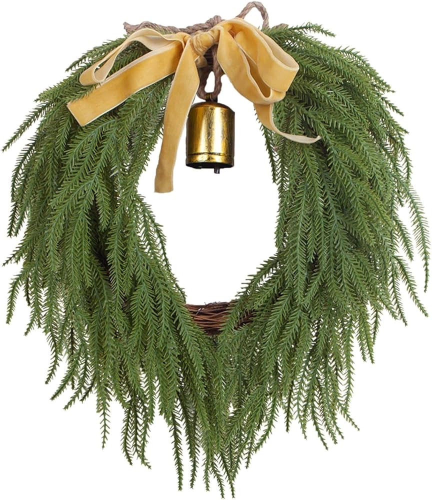 Norfolk Pine Garland Christmas Wreaths for Front Door Handmade Hanging Wreath with Burlap Bow Tie... | Amazon (CA)