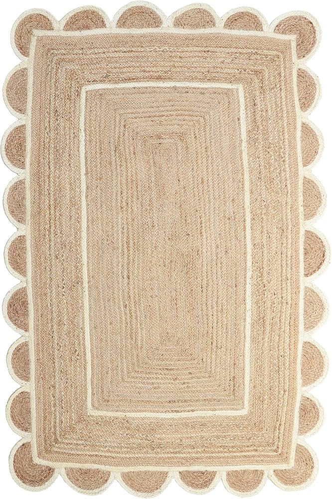 Weaving Village Scalloped Natural Jute Area Rug, Natural Base Off White Trim, 8x10 | Amazon (US)