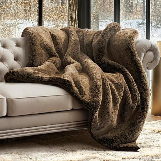Luxury Soft Faux Chinchilla Fur Throw Blanket for Couch, Warm Thick Heavy Winter Throw Blanket 12... | Amazon (US)
