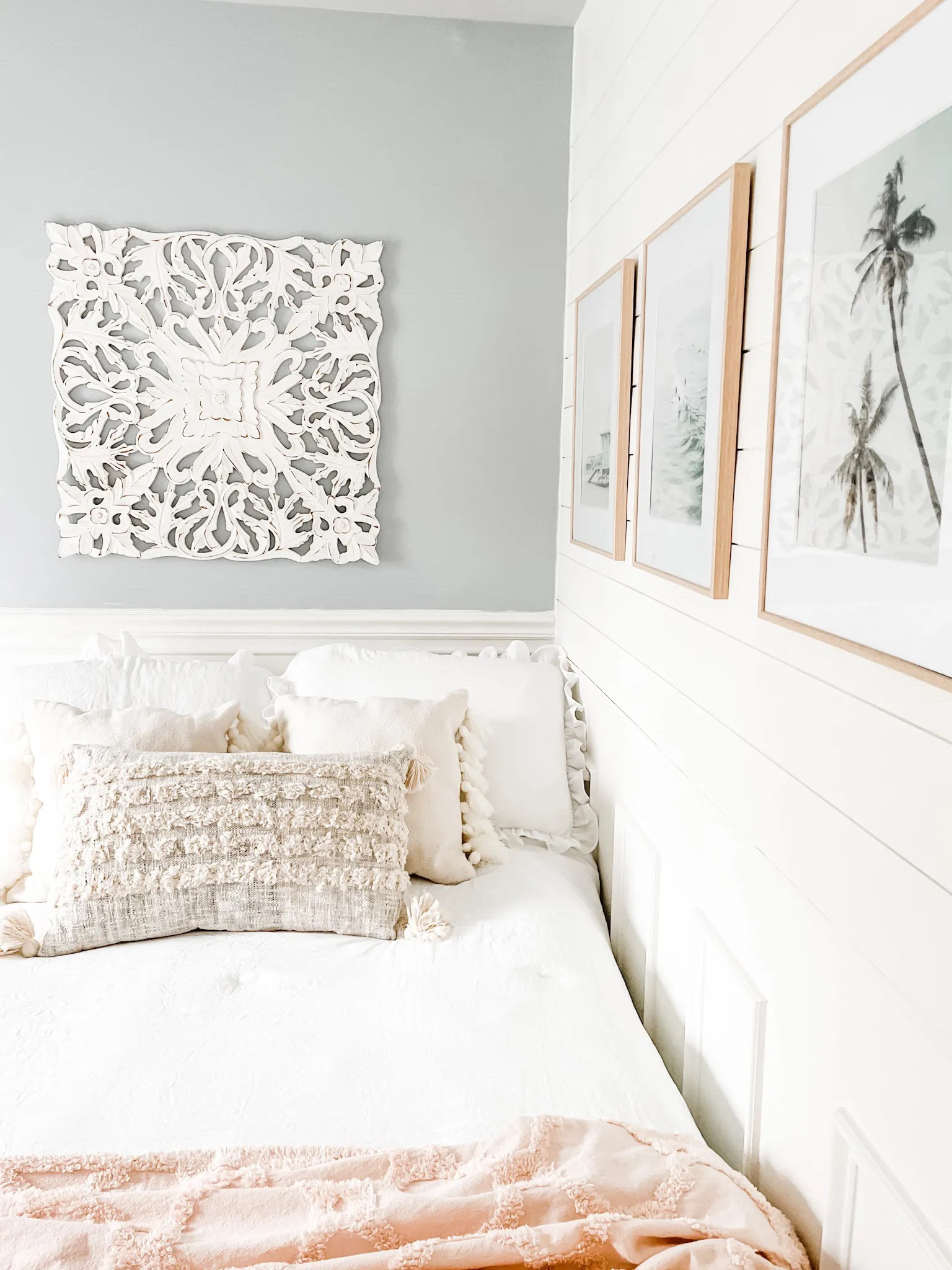 Coastal bedroom decor!

Wooden wall art, medallion art, headboard idea, boho throw pillow, lumbar pillow, coastal art print, natural gallery frame, white comforter, white bedding, bed skirt, white soft bedding. 

#LTKstyletip #LTKFind #LTKhome