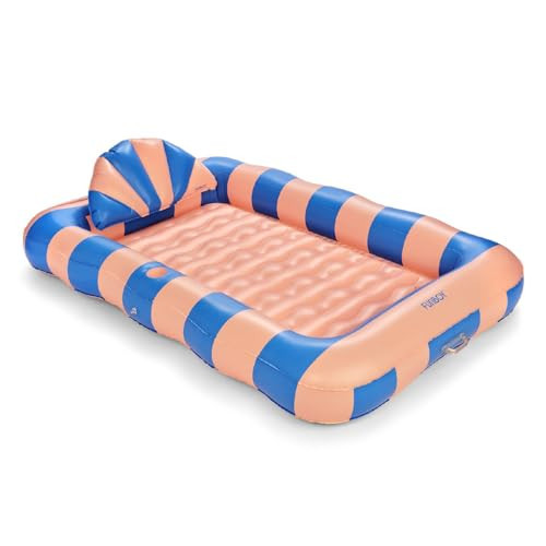 FUNBOY Tanning Pool Lounger Float Coral Stripe, XL 72'' x 48'' Pool Float with Custom Pillow and Large Cup Holder, Perfect for Pool or Backyard. | Amazon (US)
