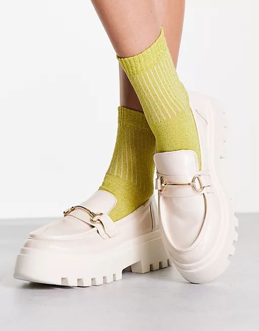 ASOS DESIGN Miller chunky loafers in off white drench | ASOS (Global)