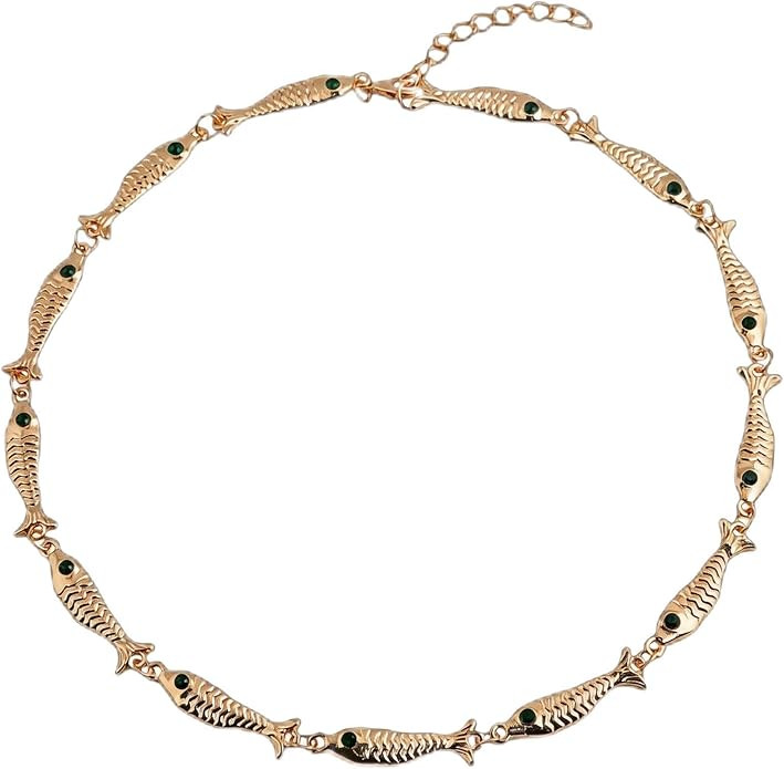 Fish Choker Necklace for Women - Trendy Textured Gold Sardine Charm Necklace - Summer Dainty Beac... | Amazon (US)