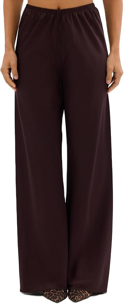 Seyurigaoka Satin Silk Wide Leg Dress Pants for Women Low Rise Baggy Pants Y2K Holiday Party Long... | Amazon (US)