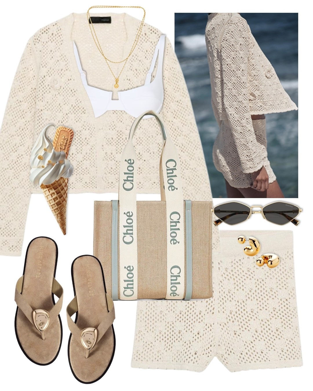 Crochet shorts co-ord set Chloe woody bag beige thong sandals resort wear beach holiday vacation outfit idea

#LTKsummer #LTKuk #LTKeurope