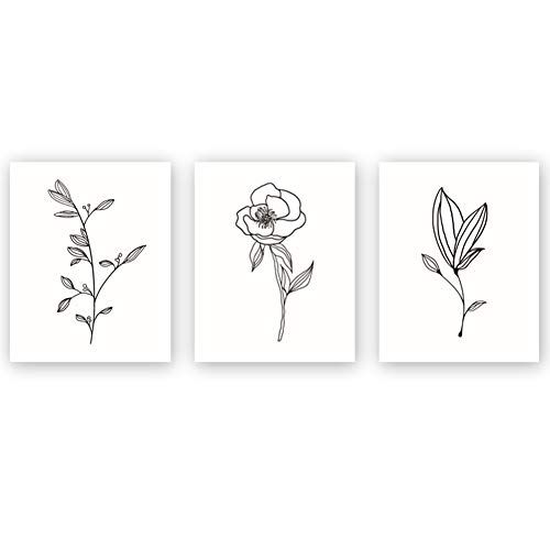 CHDITB Unframed Abstract Simple Flowers Wall Art Print, Nordic Style Rose Leaf Art Wall Plant Painti | Amazon (US)