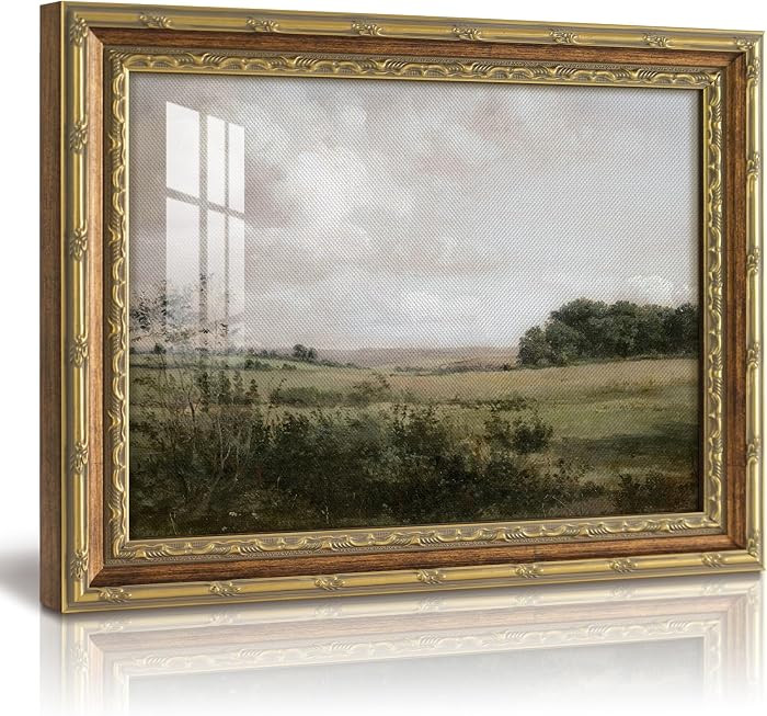 VIYYIEA 13x16 Inch Glass Gold Framed Wall Art, Vintage Meadow Landscape Oil Canvas Print, Impress... | Amazon (US)