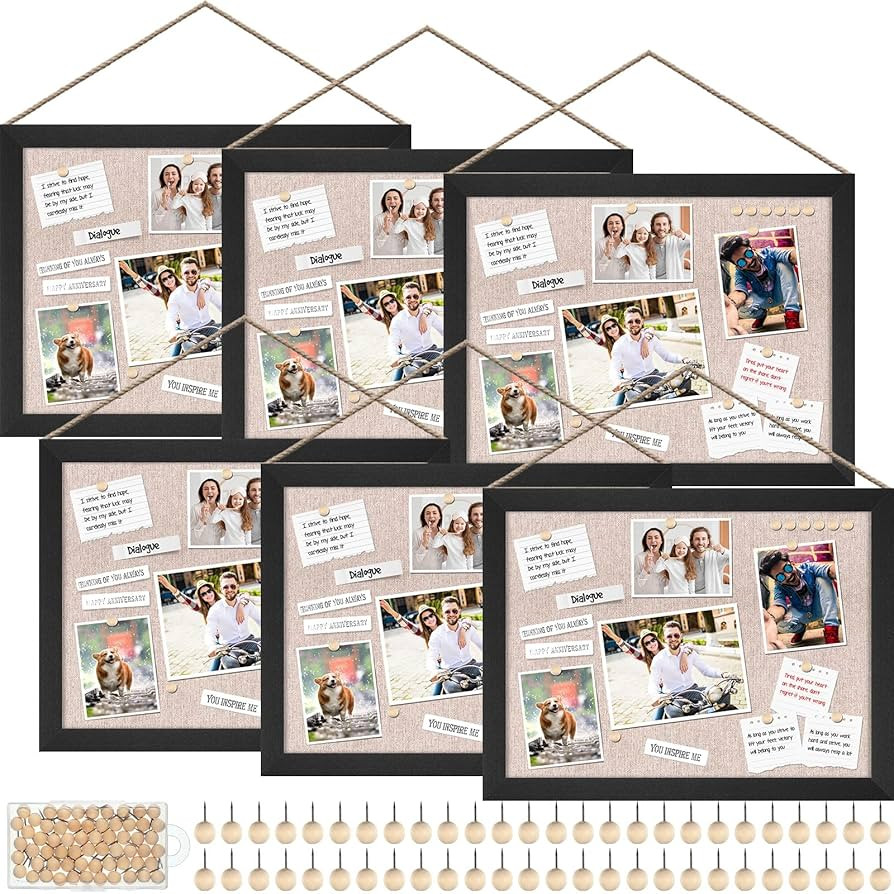 Teling 6 Pack Wood Bulletin Boards with Linen 12''x 16'' Cork Board for Walls with 60 Pushpin Dec... | Amazon (US)