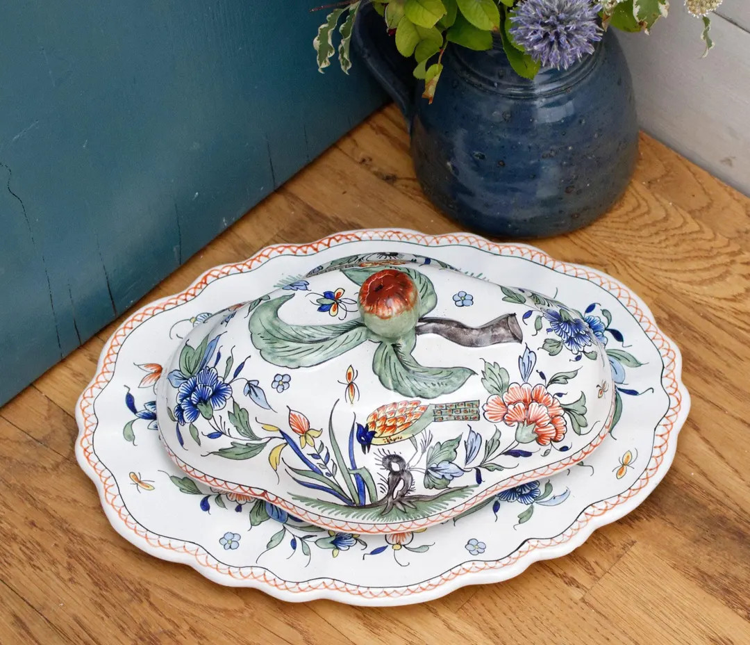 French Vintage MOUSTIERS Vieux Rouen Style Hand-painted Faience Collectible Earthenware Covered P... | Etsy (US)