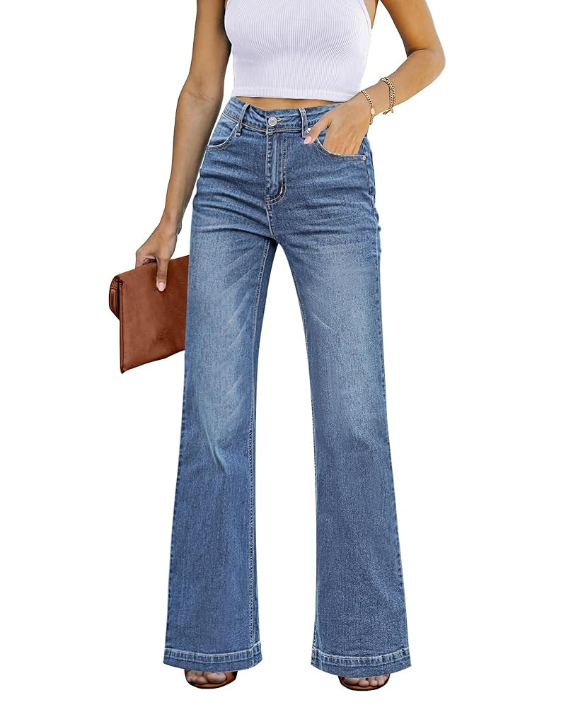 GRAPENT Womens Flare Jeans High Waisted Wide Leg Baggy Jean for Women Stretch Denim Pants | Amazon (US)