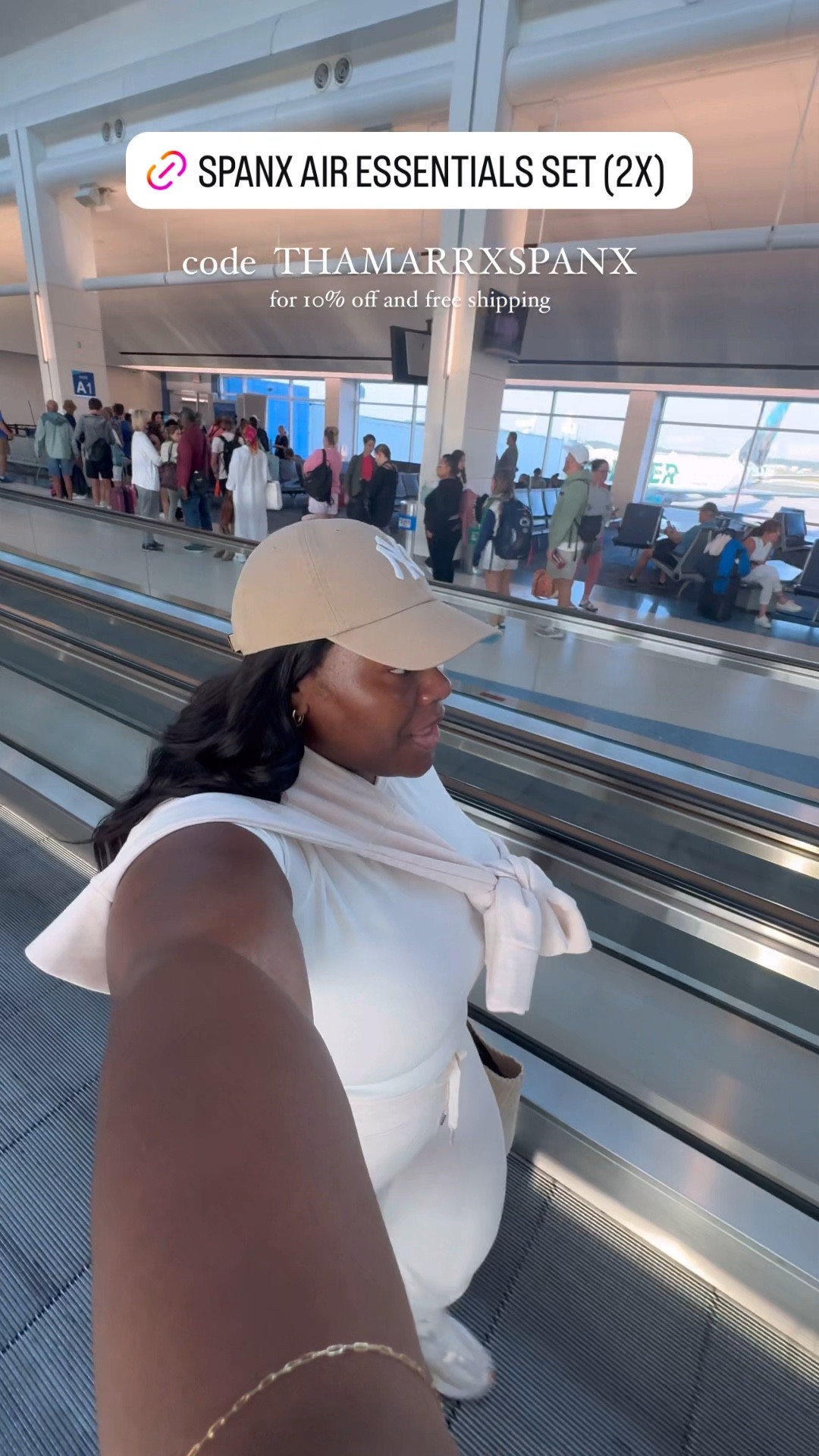 Airport Essentials include Spanx Air Essentials - they are the softest pieces and so worth the investment. You can save 10% with code THAMARRXSPANX and free shipppng. 

Also linked my must haves to keep on my personal item. 

#travel #airportoutfit #plussizefashion 